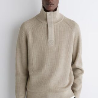 Cos pull demi-zippé en laine cotelé