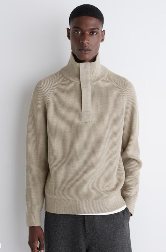 Cos pull demi-zippé en laine cotelé