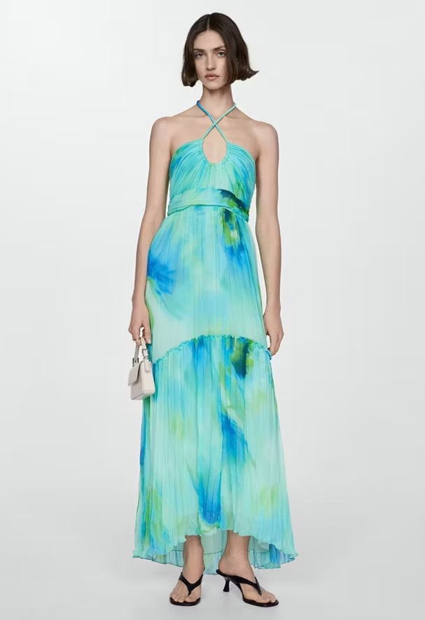 Mango robe longue imprimée à emmanchures américaines