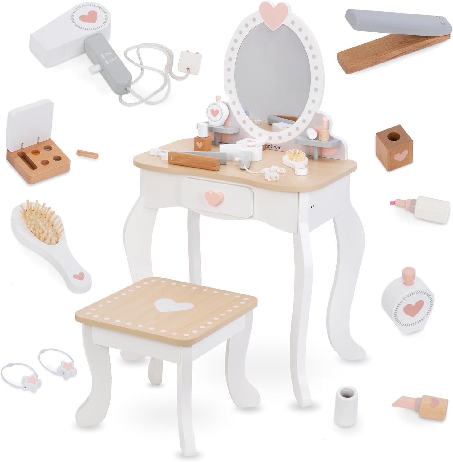 Mamabrum coiffeuse en bois avec tabouret et accessoires – Image 8