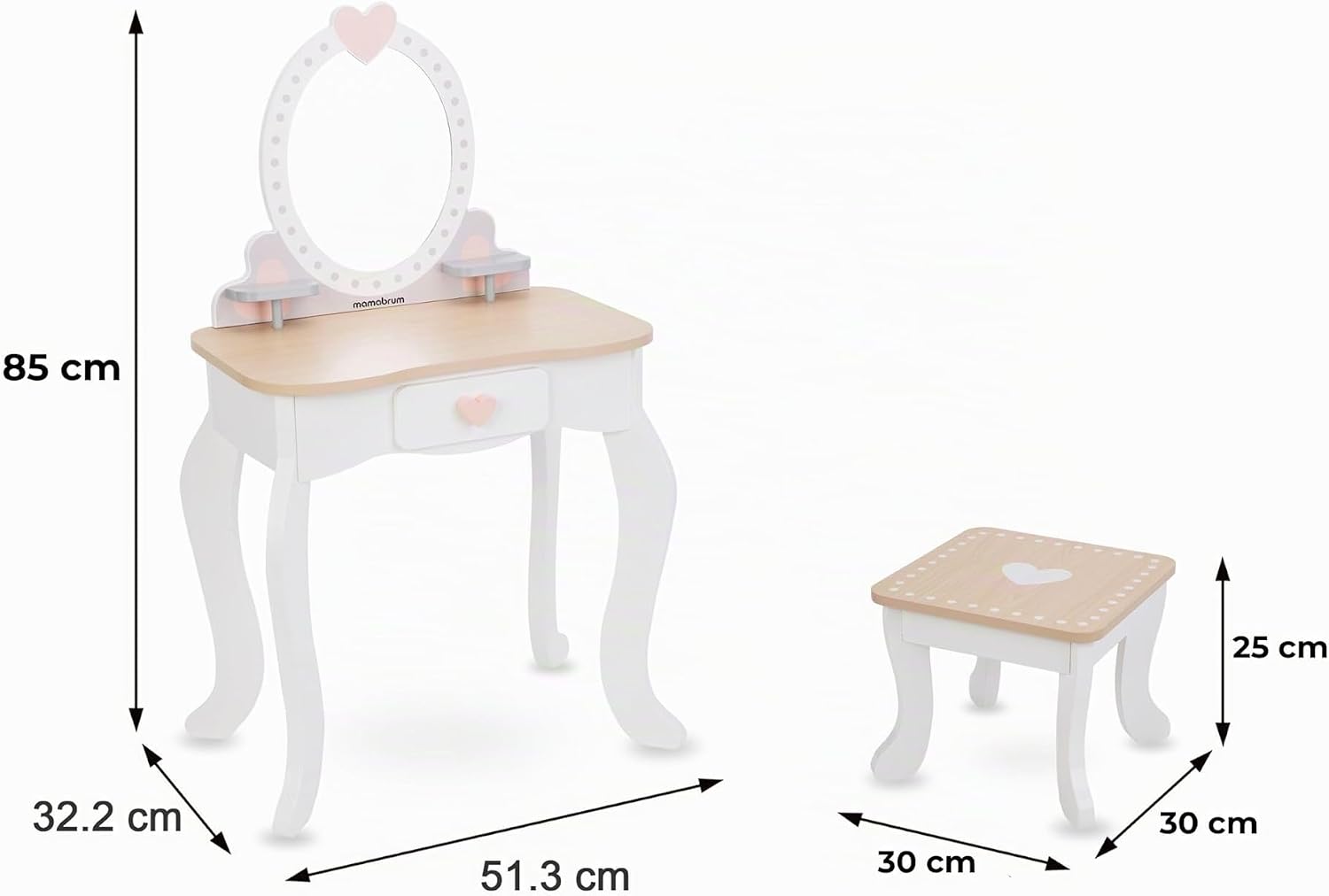 Mamabrum coiffeuse en bois avec tabouret et accessoires – Image 7