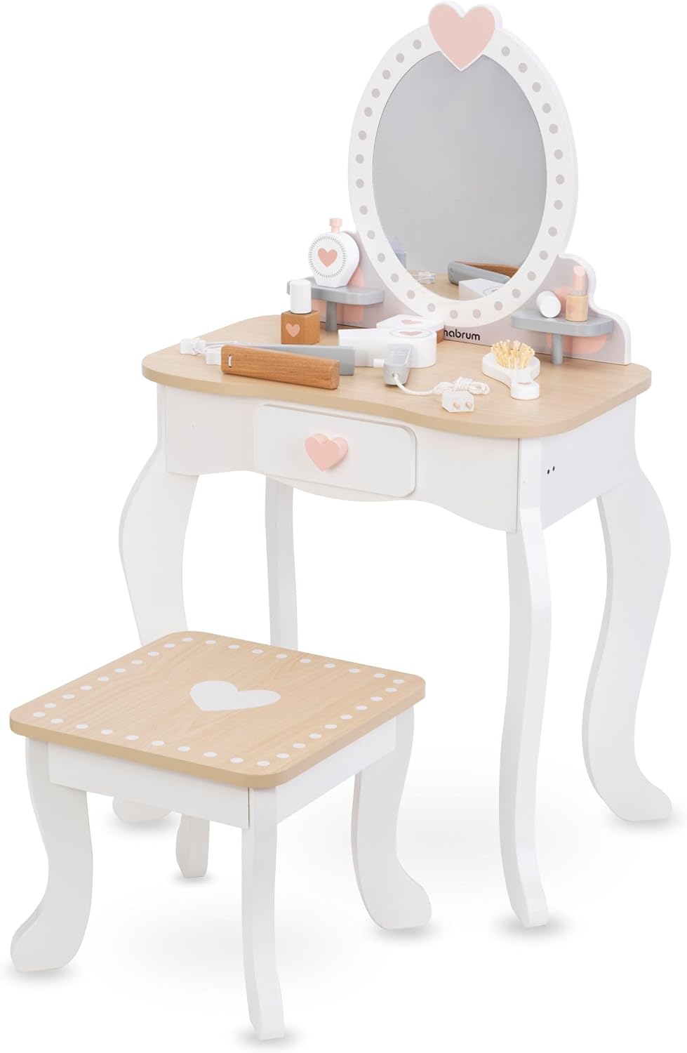 Mamabrum coiffeuse en bois avec tabouret et accessoires – Image 4