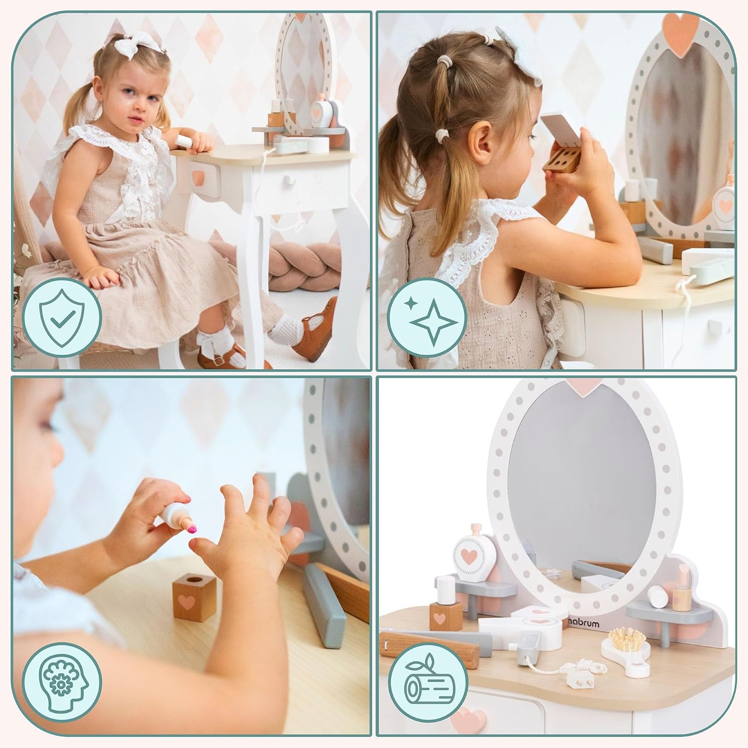 Mamabrum coiffeuse en bois avec tabouret et accessoires – Image 2