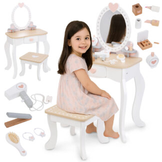 Mamabrum coiffeuse en bois avec tabouret et accessoires